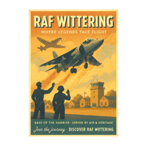 Retro RAF Wittering Heritage A3 Print Harrier Spitfire