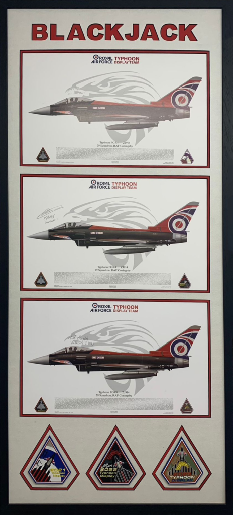 Blackjack Typhoon Display Team Triple Signed Framed Presentation Patches